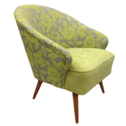 Zielony bardzo wygodny rustykalny tapicerowany fotel klubowy z motywami kwiatowymi, Niemcy, lata 60.