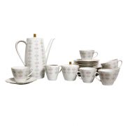 Poszerzony serwis do kawy/herbaty ze zdobionej białej porcelany, Bavaria, Niemcy lata 50.