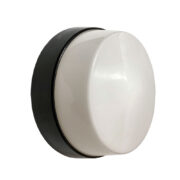 Okrągły szklany kinkiet z czarną metalową obejmą, Napako Typ 0206, Czechosłowacja, lata 70.