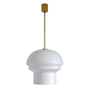 Duża szklana, mleczna lampa sufitowa, huta szkła Krásno koło Valašské Meziříčí, Czechosłowacja, lata 60.