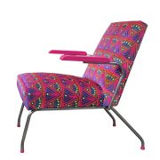 Fotel w kolorowym letnim obiciu, Zadziele Fabryka Mebli Stalowych "Wschód", Polska, lata 50.