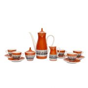 Pomarańczowy porcelanowy serwis do kawy Sibylle, proj. Werner Winkler dla wytwórni Oscar Schlegelmilch, DDR, lata 60.