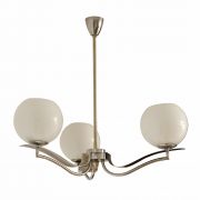 Trzypunktowa lampa sufitowa art deco, chrom i szklane klosze, Czechosłowacja, lata 30.