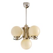 Lampa sufitowa art deco, chrom i szklane klosze w kolorze ecru, Czechosłowacja, lata 30.