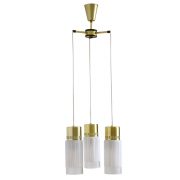 Trzypunktowa złota lampa sufitowa ze szklanymi mlecznymi kloszami, Czechosłowacja lata 70.