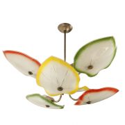 Spektakularny 6-cio punktowy żyrandol z kloszami w kształcie liści, Polska, lata 60.