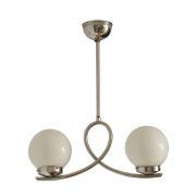 Dwupunktowa lampa sufitowa art deco, chrom i szklane klosze, Czechosłowacja, lata 30.