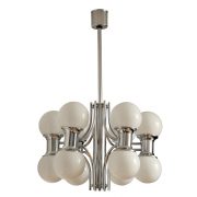 Dwunastopunktowa chromowana lampa wisząca ze szklanymi kloszami w stylu Space Age, Hiszpania, lata 60.