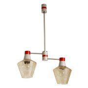 Dwupunktowa lampa sufitowa, szkło i metal, Drukov, Czechosłowacja, lata 70.