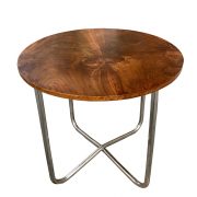 Okrągły chromowany stół z orzechowym blatem, Vichr a spol, typ 1037, Bauhaus, Czechosłowacja, lata 30. XX w.