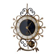 Metalowy nakręcany zegar kominkowy vintage firmy Orfac, Holandia, lata 50.