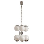 Sześciopunktowa chromowana lampa wisząca ze szklanymi kloszami w stylu Space Age, Hiszpania, lata 60.