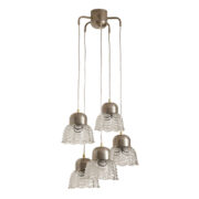 Pięciopunktowa lampa z jasnymi szklanymi kloszami, Czechosłowacja, lata 60.