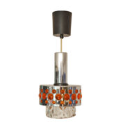 Nieduża chromowana lampa wisząca ze szklanym kloszem, Massive, Belgia, lata 70.