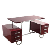 Burgundowe biurko na chromowanym stelażu, André Lurçat dla wytwórni Roberta Slezáka, Bauhaus, lata 30.