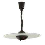 Metalowa lampa sufitowa ze szklanym kloszem w kształcie koła, Herda, Space Age, Holandia, lata 80.