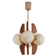 Trzypunktowa lampa wisząca ze szklanymi kloszami, model HE-2380, Elektrofém Isz, Węgry, lata 70.