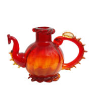 Czerwono-żółty szklany ręcznie formowany czajnik/imbryk/smok, proj. Jerzy Słuczan-Orkusz, Krakowski Instytut Szkła i Ceramiki, lata 70.