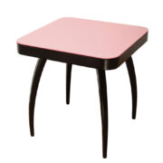 Czarny stolik kawowy z różowym szklanym blatem TYP H-259 "Pająk", Jindřich Halabala, UP Závody, Czechosłowacja, lata 50.