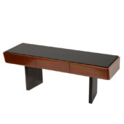 Konsola/stolik pomocnik z trzema szufladami i szklanym czarnym blatem, Czechosłowacja, lata 60.