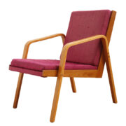 Fotel z giętej sklejki z dwoma poduchami, Dřevopodnik Holešov, Czechosłowacja, lata 60.