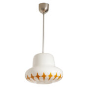 Lampa wisząca ze szklanym mleczno-białym kloszem na chromowanej sztycy, Czechosłowacja, lata 70.