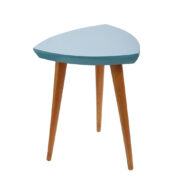 Smukły kwietnik/mały stoliczek/pomocnik z niebieskim laminowanym trójkątnym blatem, Czechosłowacja, lata 60.