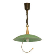 Jednopunktowa lampa sufitowa w stylu Memphis ze szklanym zielonym kloszem i regulacją wysokości, Czechosłowacja, lata 80-90.