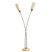 Lampa podłogowa z ceramiczną podstawą i dwoma szklanymi kloszami, Kamenický Šenov, Czechosłowacja, lata 50.