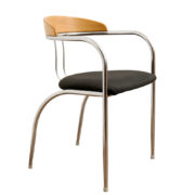 Krzesło w stylu Memphis na chromowanej konstrukcji z drewnianym oparciem, Czechosłowacja, lata 80.