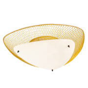 Żółty siatkowy plafon/lampa sufitowa z mlecznobiałym kloszem, Szwecja, lata 70.