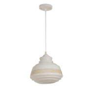 Polski jednopunktowy szklany biały żyrandol z geometrycznym nadrukiem