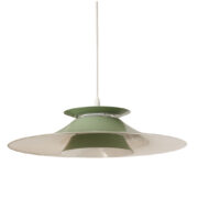 Metalowa jasnozielona lampa wisząca firmy Jeka Metaltryk, Dania, lata 70.