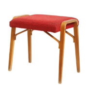 Tapicerowany taboret/podnóżek z giętej sklejki, Dřevopodnik Holešov, Czechosłowacja, lata 60.