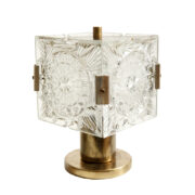 Metalowa lampka biurkowa/nocna ze szklanym grubo ciętym kloszem, Lustry Kamenický Šenov, Czechosłowacja, lata 60