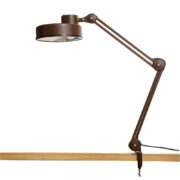 Duża metalowa, nablatowa i brązowa lampa biurkowa Luxo typ L 201-01, Norwegia, lata 60.