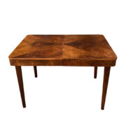 Rozkładany orzechowy stół jadalniany art deco, proj. Jindřich Halabala dla UP Závody, Czechosłwoacja,  19 VII 1952 rok