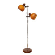 Brązowo-pomarańczowa dwupunktowa lampa podłogowa Space Age z plastikowymi kloszami, Szarvasi, Węgry, lata 70.