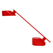 Duża metalowa czerwona lampa biurkowa/kinkiet, Polam Bielsko, Polska, lata 70.