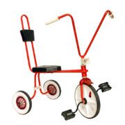 Czerwony aluminiowy dziecięcy rowerek trójkołowy retro, ZSRR, lata 70.