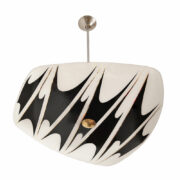 Biało-czarna trzypunktowa szklana lampa sufitowa z geometrycznymi wzorami, Czechosłowacja, lata 60.