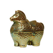 Zielono-złota porcelanowa figurka Koń Cyrkowy, projekt Judit Nádor dla Zsolnay, Węgry, lata 70.