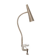 Warsztatowa chromowana metalowa lampa nablatowa z giętym ramieniem, Polska