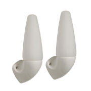 Dwa mleczno-białe ceramiczne kinkiety ze szklanymi kloszami w kształcie stożka, proj. Sigvard Bernadotte dla IFÖ Electric, Szwecja, lata 50.