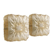 Dwa szklane mlecznobiało-złote kinkiety firmy Honsel, Niemcy, lata 70.