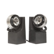 Dwie czarne lampki halogenowe firmy OSRAM Minispot – 20 W – Model 41701, proj. Dieter Witte, Niemcy, lata 70.