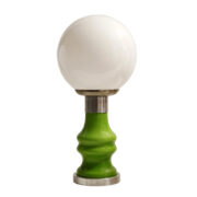 Duża zielona dwupunktowa lampa biurkowa/nocna/stołowa w stylu Mazzega ze szklanym mleczno białym kloszem w kształcie kuli, Włochy, lata 60.