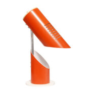 Pomarańczowa/koralowa metalowa minimalistyczna lampa biurkowa Szarvasi Vas-Fémipari, TYP SzV-119, Węgry, lata 60.