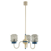 Trzypunktowa biało-niebieska lampa ze szklanymi kloszami, Elektroinstala Jílové, Czechosłowacja, lata 70.