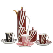 Porcelanowy serwis do kawy Krokus dla trzech osób, proj. Wincenty Potacki, Zakłady Porcelany Stołowej Ćmielów, Polska, lata 60.